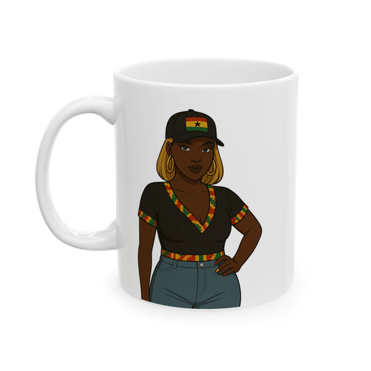 Ghana Baddie White Mug – Afro Luxe Collective | Bold Afrocentric Coffee Cup for Heritage Lovers & Queens
