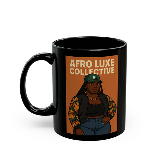 Naija Baddie Afro Luxe Mug – Black Ceramic, Unique Art Gift for Coffee & Tea Lovers, 11oz/15oz