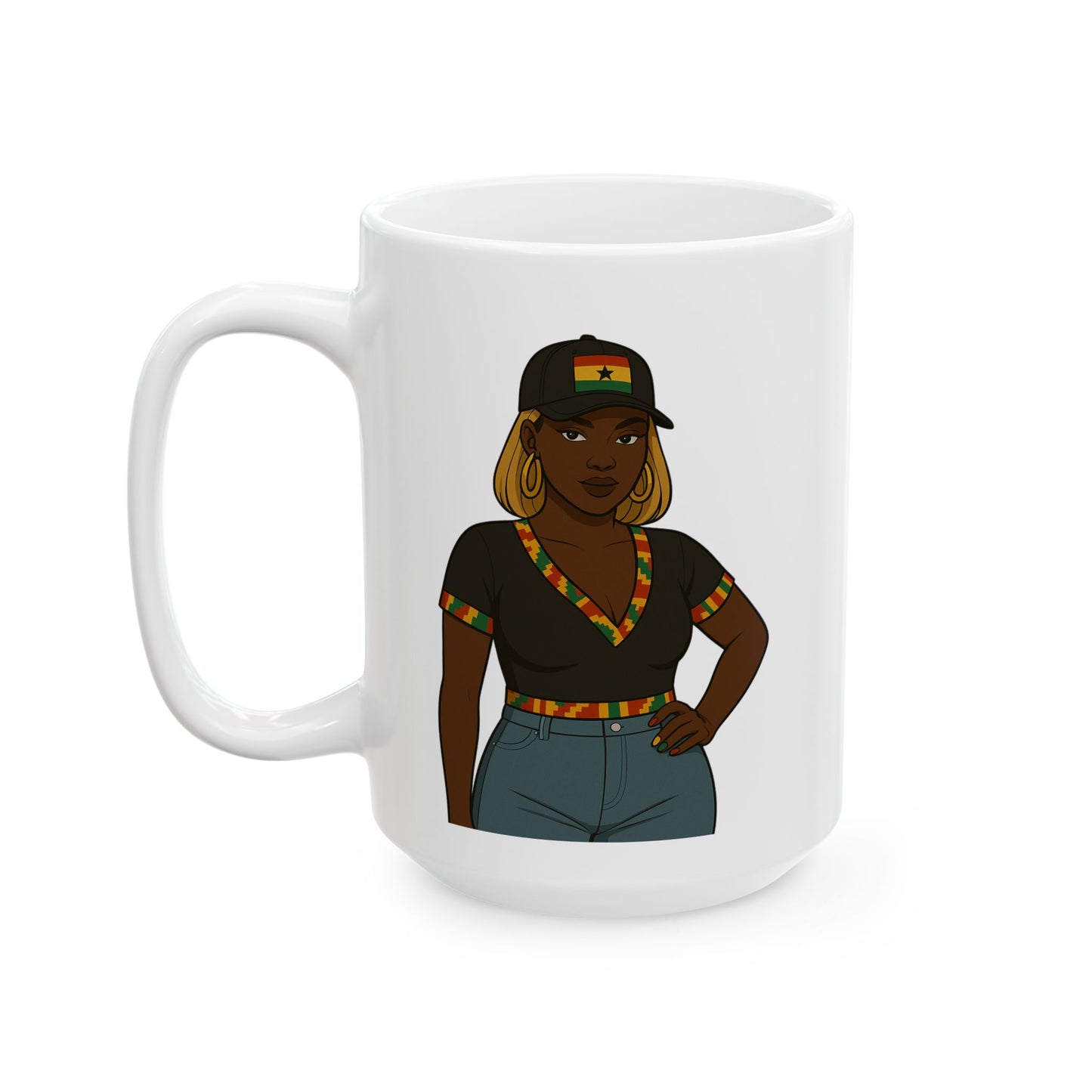 Ghana Baddie White Mug β Afro Luxe Collective | Bold Afrocentric Coffee Cup for Heritage Lovers & Queens