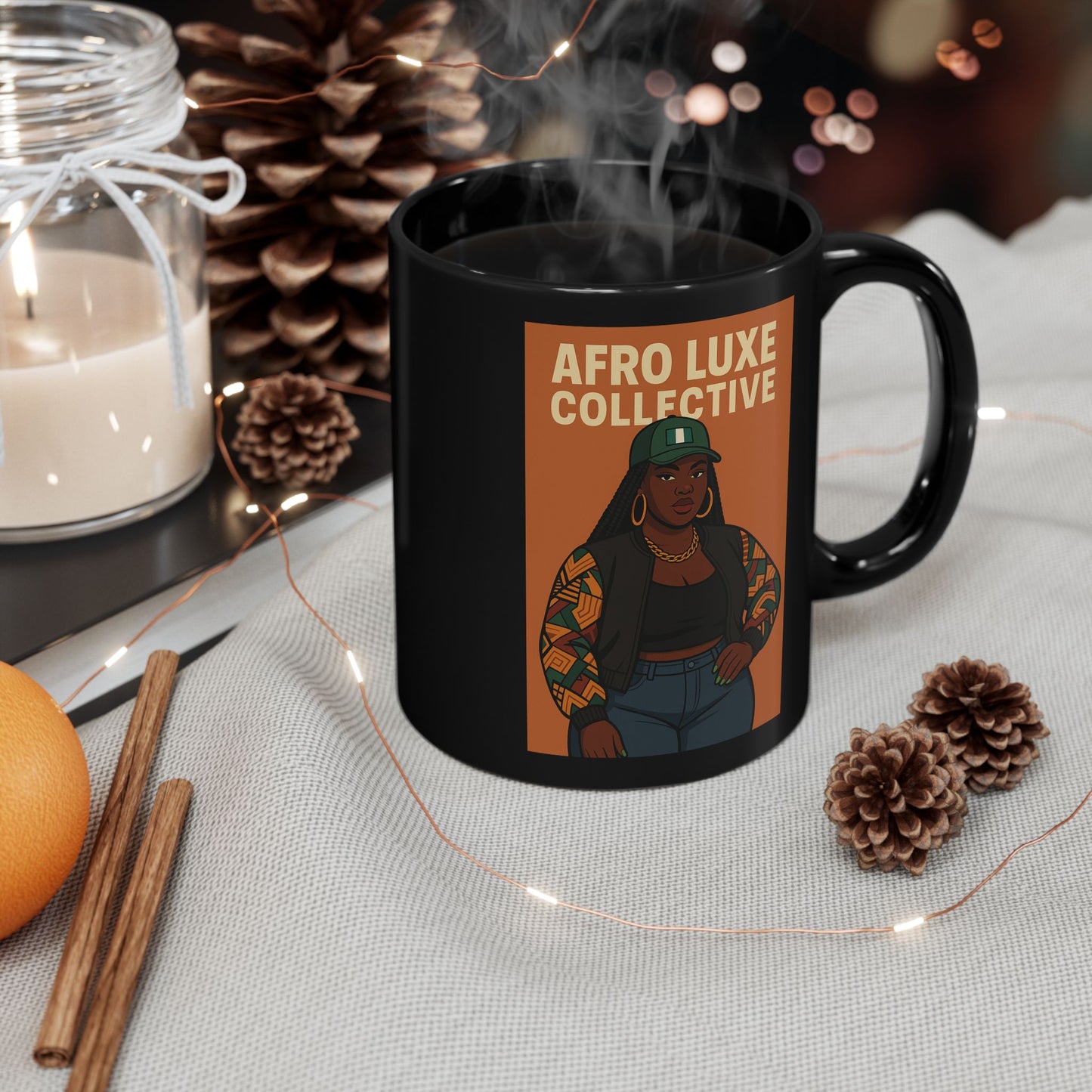 Naija Baddie Afro Luxe Mug – Black Ceramic, Unique Art Gift for Coffee & Tea Lovers, 11oz/15oz